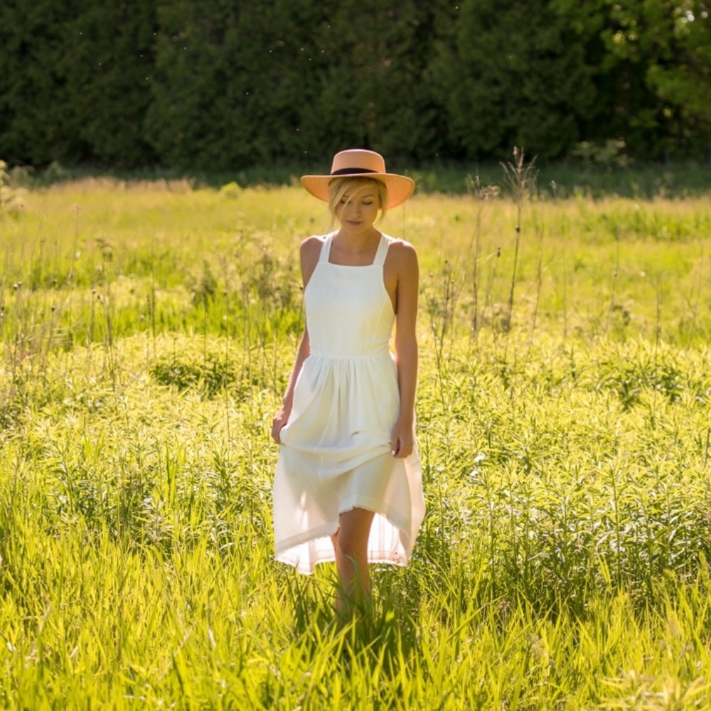 ARITZIA | (NWT) WILFRED βHYMNEβ DRESS SUMMER LINEN CRISS-CROSS STRAP MILK MAID - Picture 9 of 10